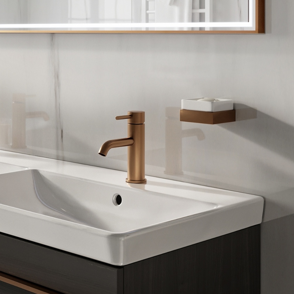 Product Lifestyle image of the Abacus Pure Brushed Bronze Soap Dish & Holder